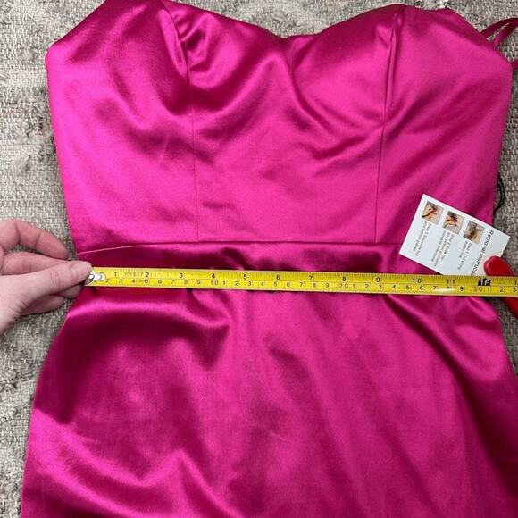 NWT Ieena for Mac Duggal Womens Hot Pink Rhinestone Beaded Strap Satin Dress 2 - Picture 11 of 12